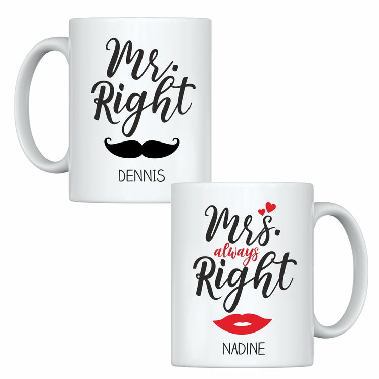 Tassen Mr. Right & Mrs. always Right - personalisiert