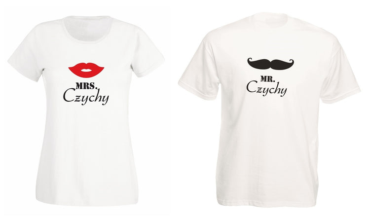 Personalisierte T-Shirts Mr. & Mrs.  (Schnauzer / Lippen) - SET