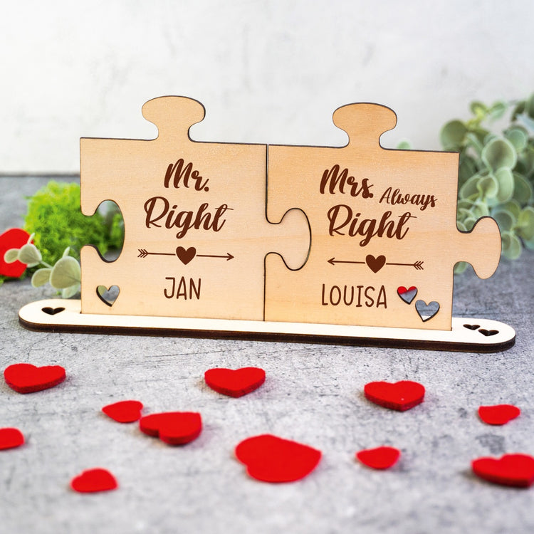 Holz - Puzzleteile Mr. & Mrs. Right - personalisiert