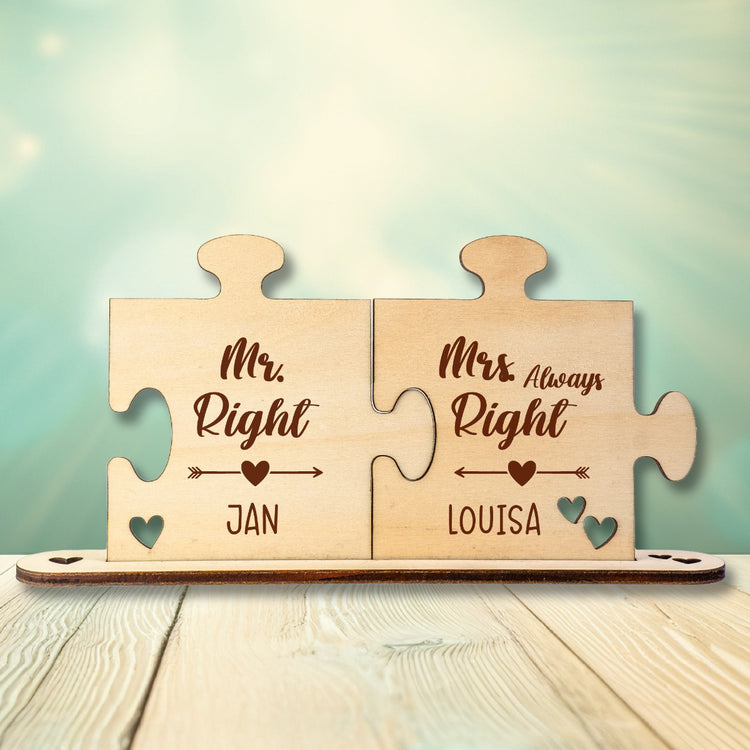 Holz - Puzzleteile Mr. & Mrs. Right - personalisiert