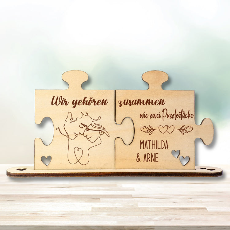 Holz - Puzzleteile Wir gehören zusammen - personalisiert