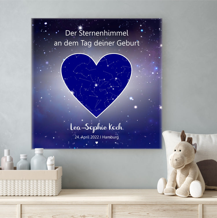 Leinwand Sternenhimmel zur Geburt / Taufe  - personalisierbar