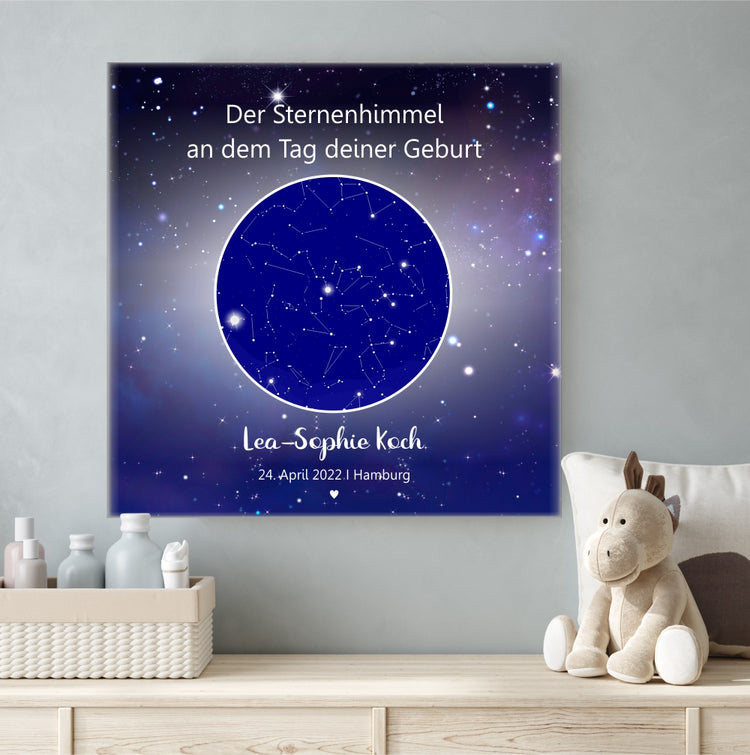 Leinwand Sternenhimmel zur Geburt / Taufe  - personalisierbar