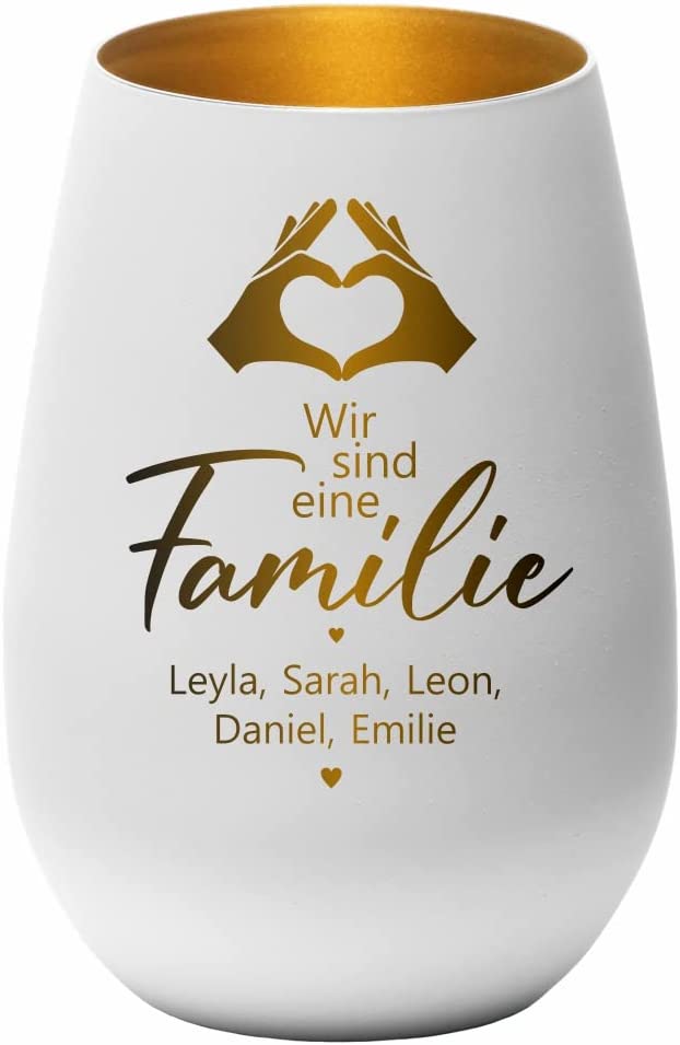 Windlicht Wir sind eine FAMLIE Motiv Hände personalisiert