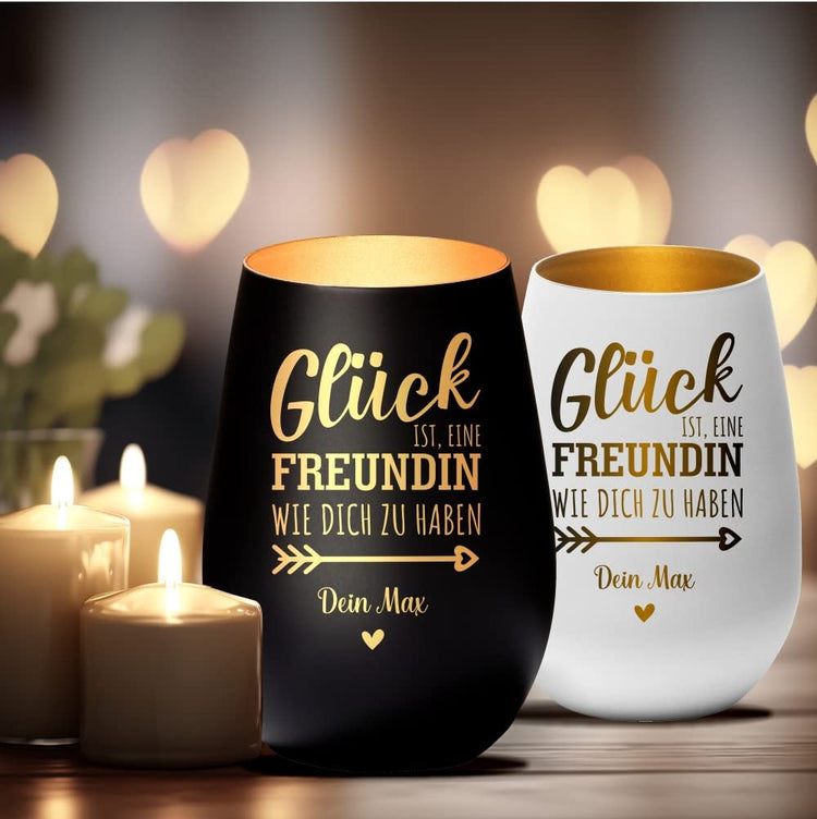 Windlicht Glück ist, eine Freundin wie dich zu haben personalisiert