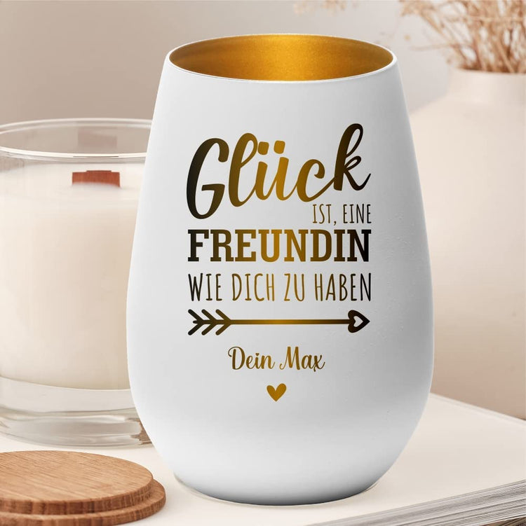 Windlicht Glück ist, eine Freundin wie dich zu haben personalisiert