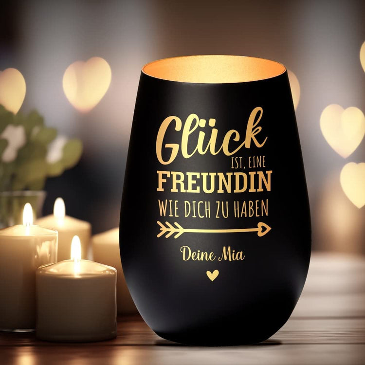 Windlicht Glück ist, eine Freundin wie dich zu haben personalisiert