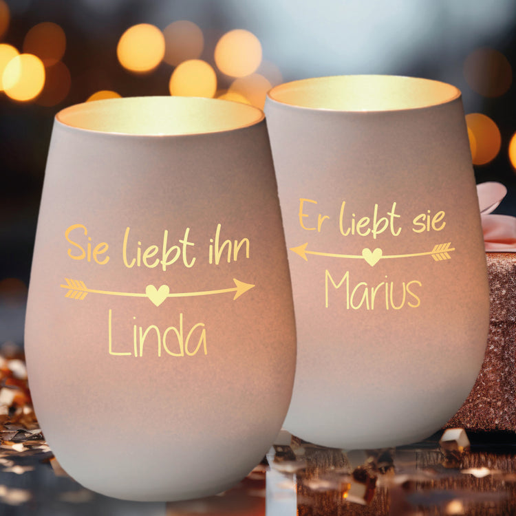 Windlicht Hochzeit er liebt... sie liebt... 